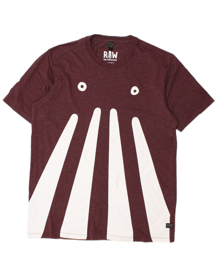 Męski T-shirt z grafiką G-Star, duży, bordowy poliester z blokami kolorów