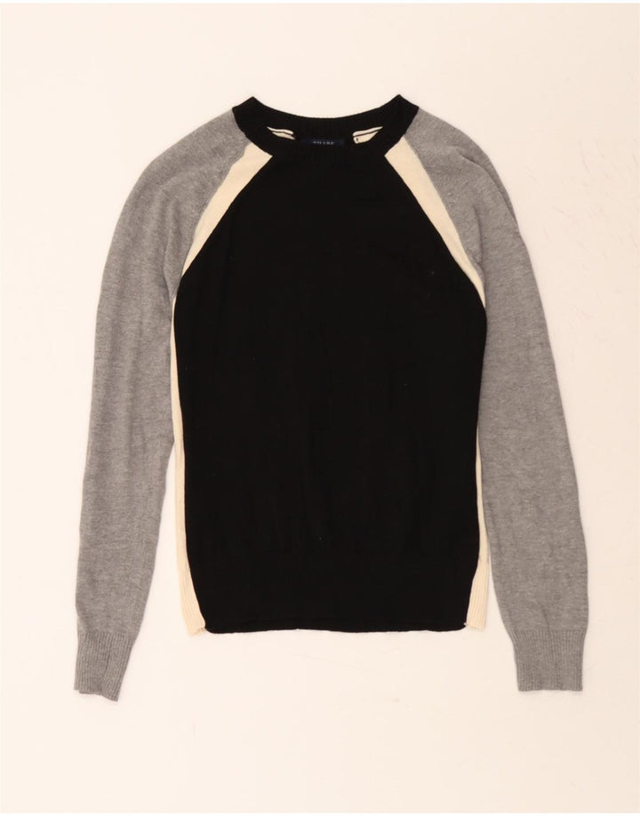 CHAPS Womens Crew Neck Jumper Sweater UK 12 Medium Black Colourblock Vintage Chaps and Second-Hand Chaps from Messina Hembry 