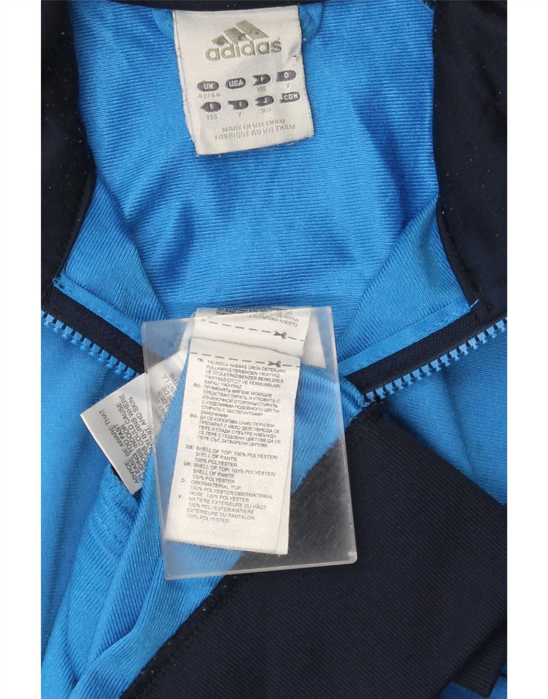 Adidas Męska bluza dresowa UK 42/44 Duży niebieski poliester z blokami kolorów