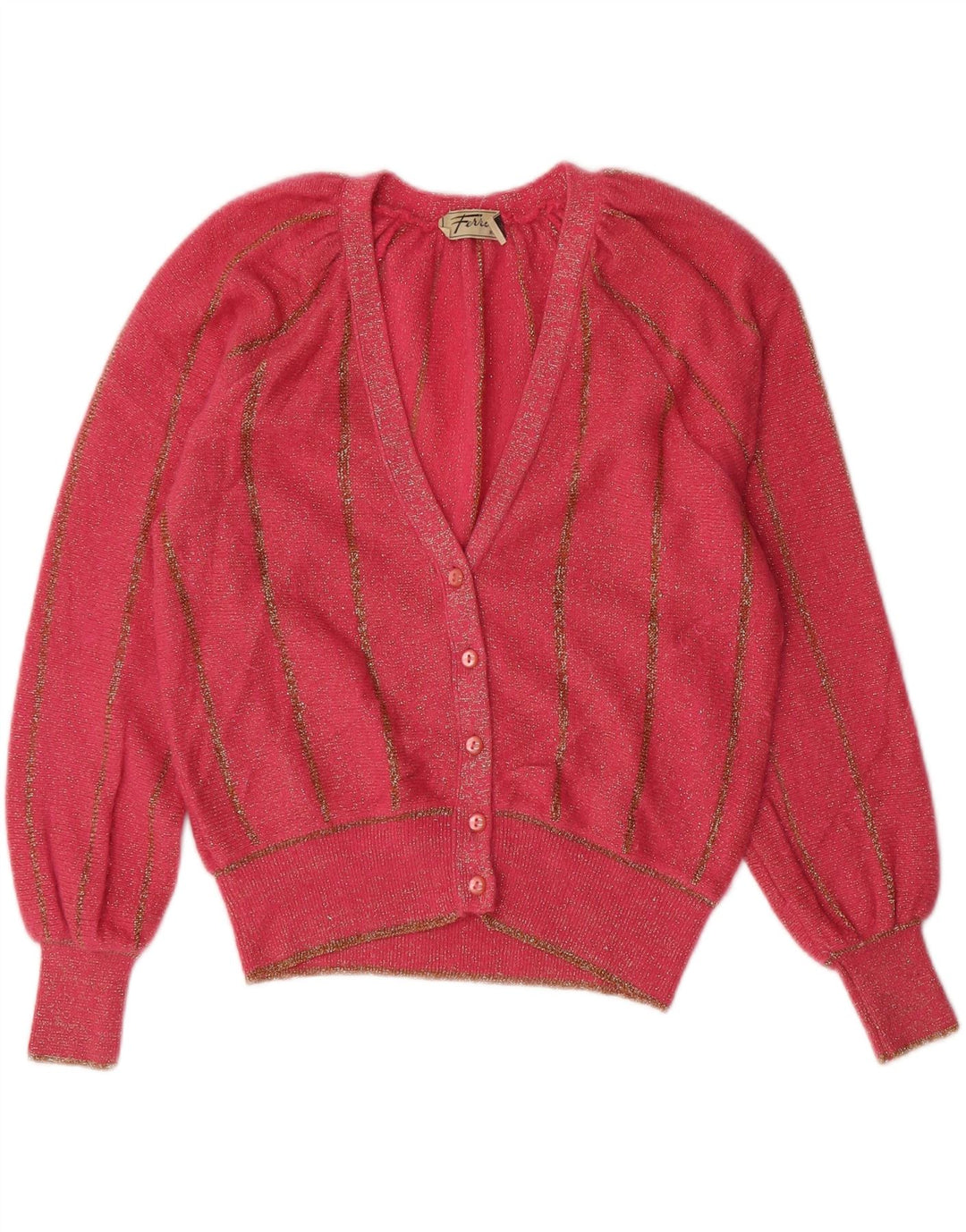 FERRONE Womens Crop Cardigan Sweater UK 14 Medium Pink Striped Vintage Ferrone and Second-Hand Ferrone from Messina Hembry 