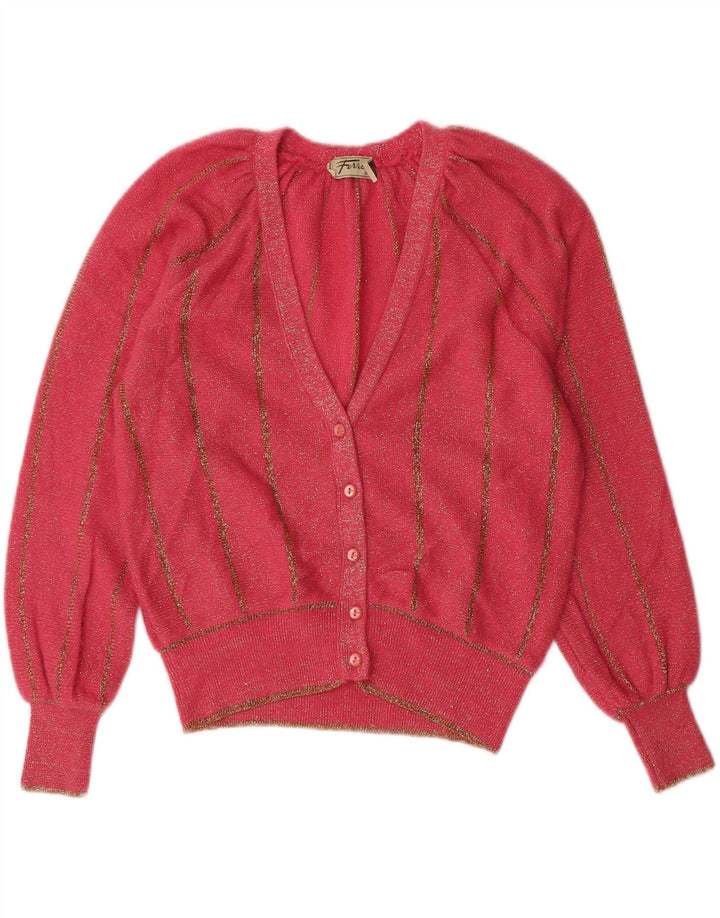 FERRONE Womens Crop Cardigan Sweater UK 14 Medium Pink Striped Vintage Ferrone and Second-Hand Ferrone from Messina Hembry 