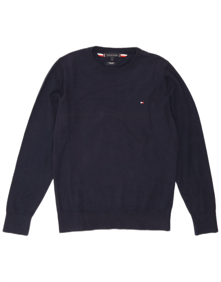 Męski sweter z okrągłym dekoltem Tommy Hilfiger, średni granatowy wełniany