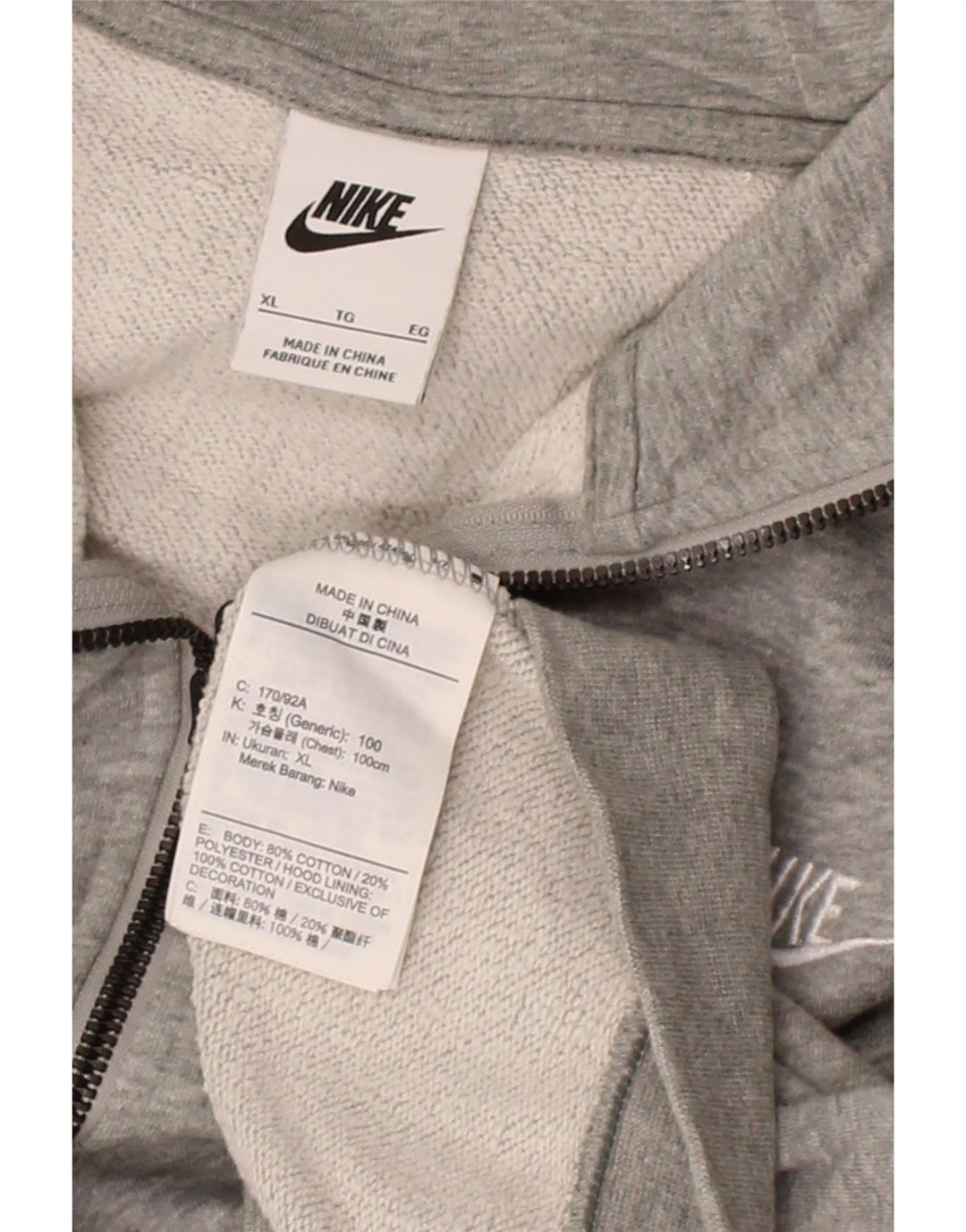 NIKE Mens Zip Hoodie Sweater XL Grey Cotton