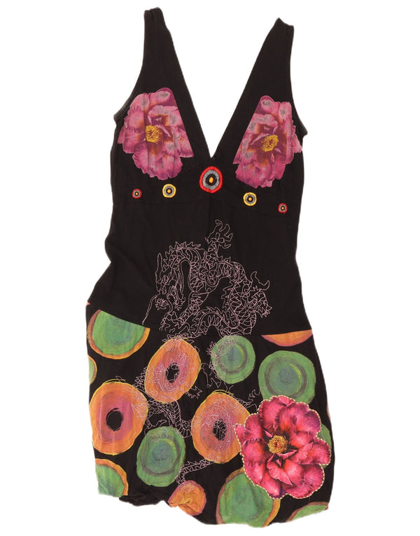 Desigual Dziewczęca graficzna sukienka bąbelkowa bez rękawów 9-10 lat XL, czarna w kwiaty