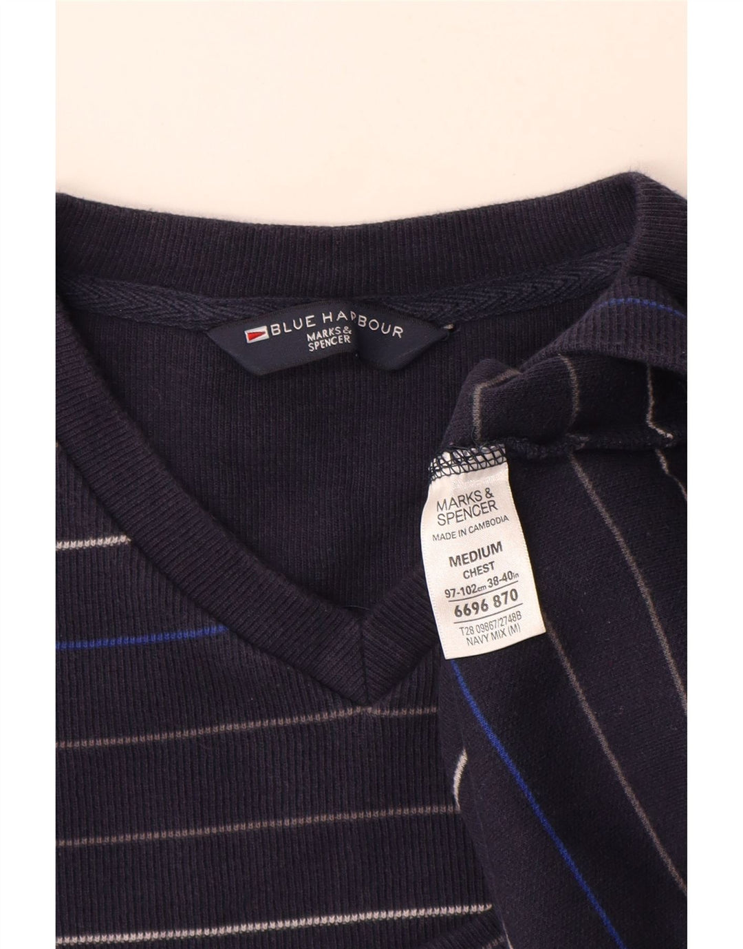 MARKS & SPENCER Męski sweter z dekoltem w kształcie litery V, UK 38/40, średni granatowy