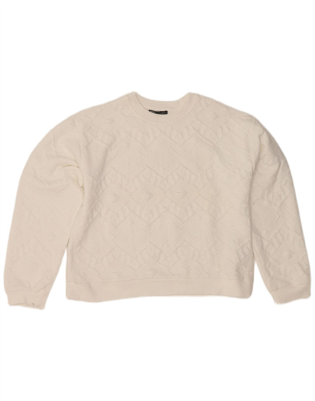 Damski sweter typu Crop Oversize Zara UK 10, mały, biały, geometryczny