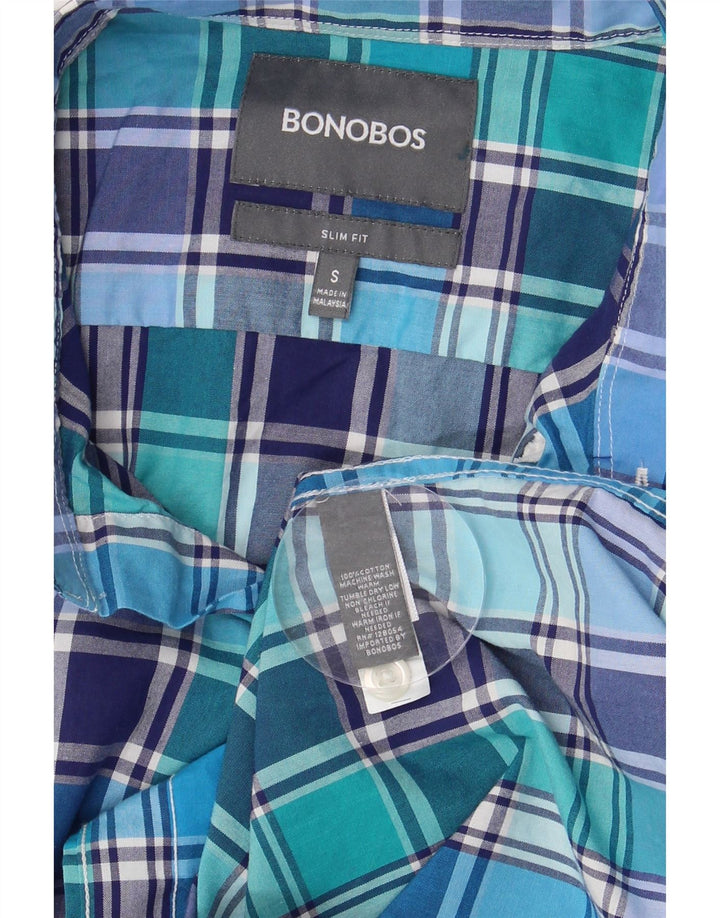 BONOBOS Męska koszula slim fit w małą niebieską kratkę, bawełniana