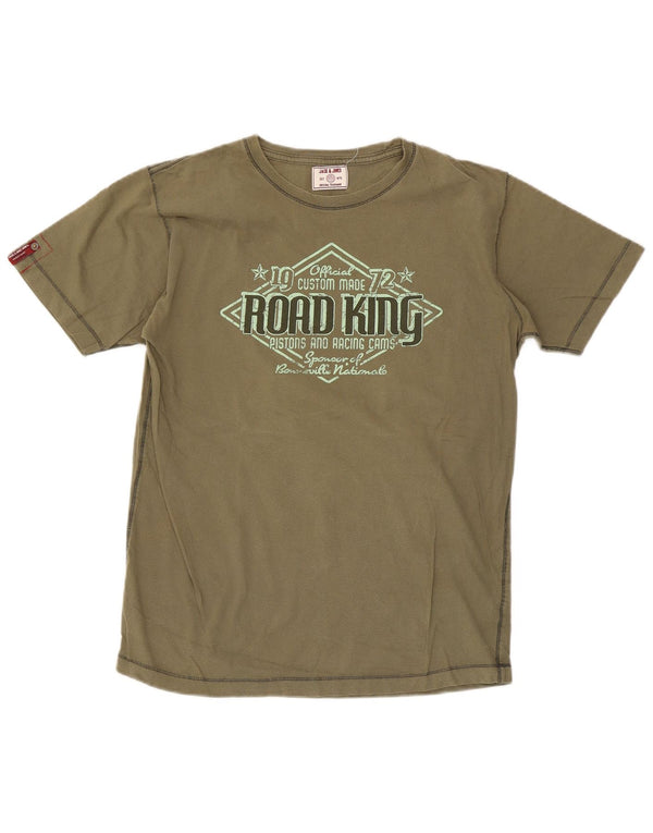 Męski T-shirt z grafiką Jack & Jones, bawełniany rozmiar XL khaki