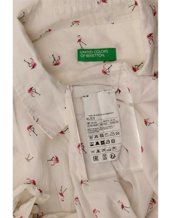 Męska koszula z krótkim rękawem Benetton XL, biała, bawełniana w cętki