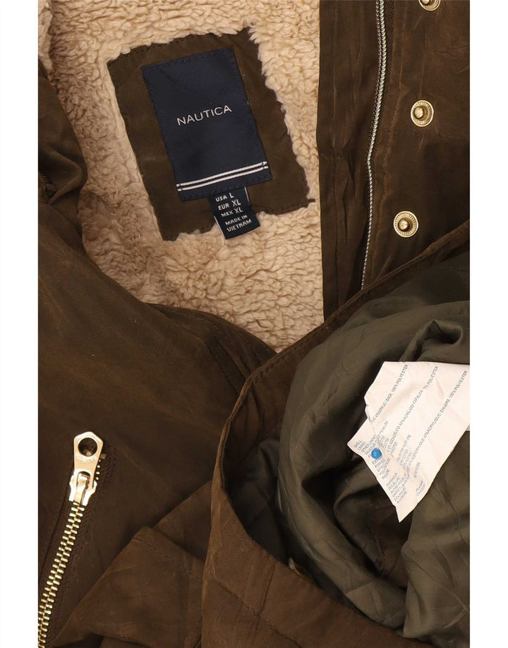 Damska kurtka Nautica Sherpa Parka UK 16, duża, khaki, poliester