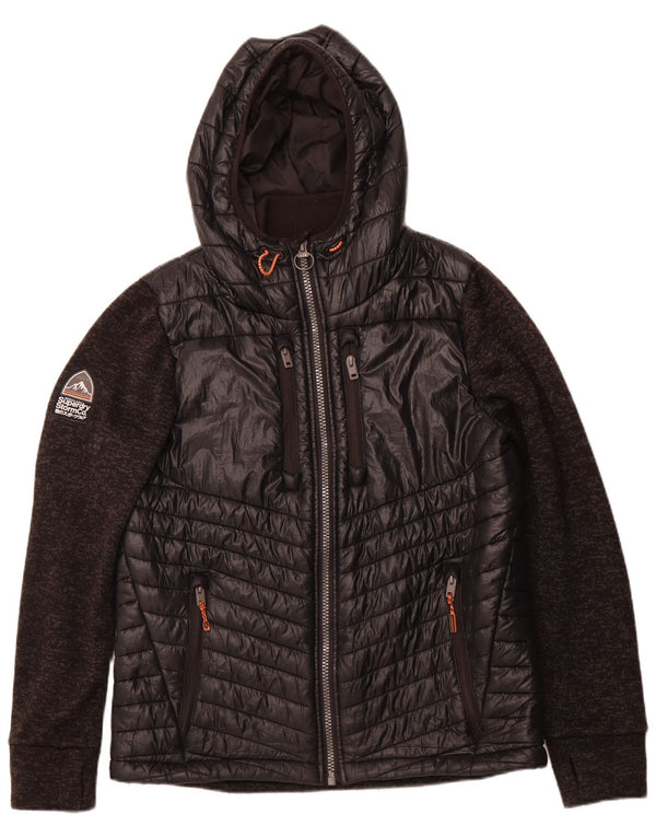 SUPERDRY Męska ocieplana kurtka z kapturem UK 42 XL, czarny, kolorowy poliester