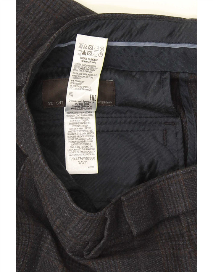 Męskie spodnie garniturowe Marks & Spencer o regularnym kroju W32 L29 w granatową kratkę