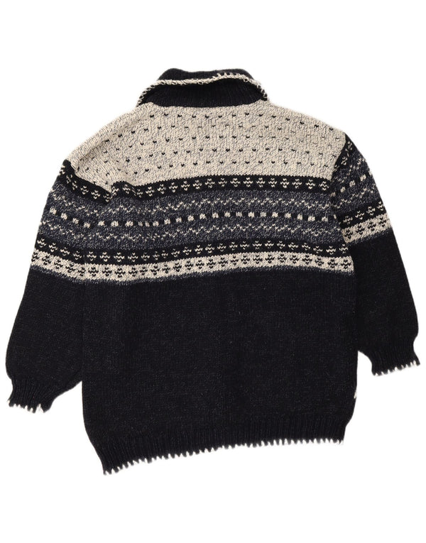 Vintage męski sweter rozpinany, duży granatowy Fair Isle
