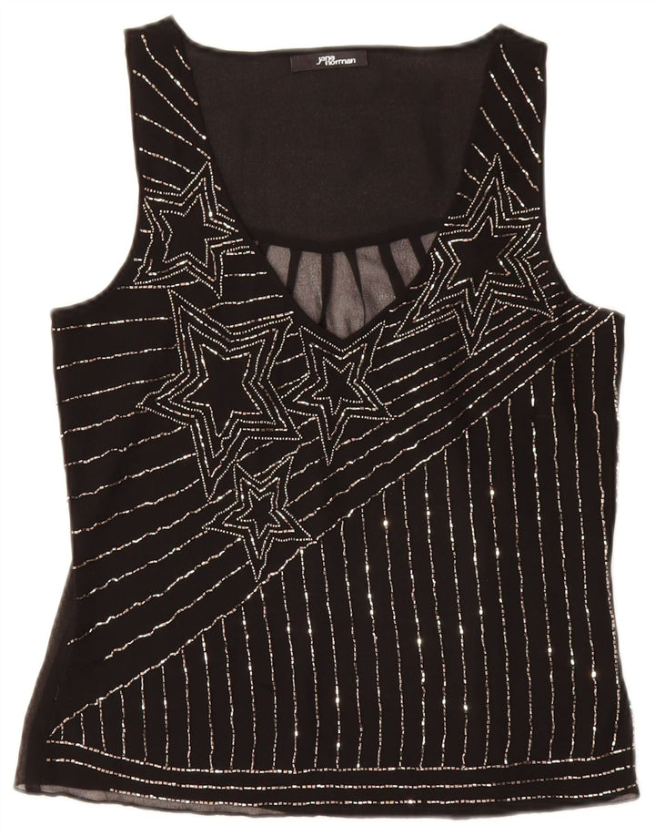 JANE NORMAN Damska bluzka bez rękawów Top UK 8 w małe czarne paski