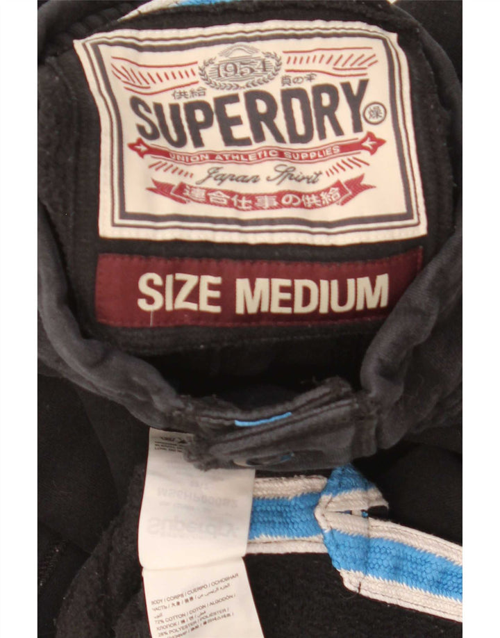 Męski sweter Superdry z grafiką i dekoltem w serek, średni czarny, bawełniany