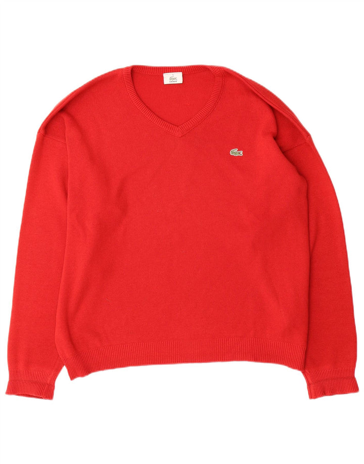 Męski sweter Lacoste z dekoltem w kształcie litery V, rozmiar 5, duży, czerwony, bawełniany