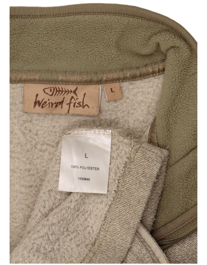 Weird Fish Męski sweter z zamkiem błyskawicznym, duży, poliestrowy khaki