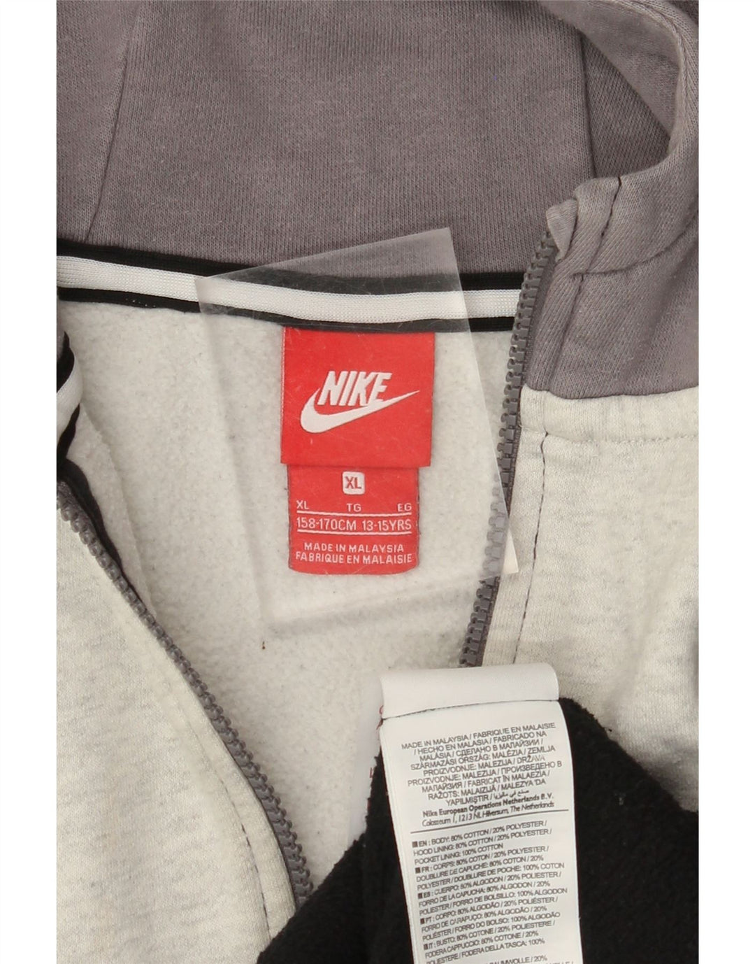 Chłopięcy sweter z kapturem i zamkiem NIKE Air Graphic 13-14 lat XL, czarny, z blokami kolorów