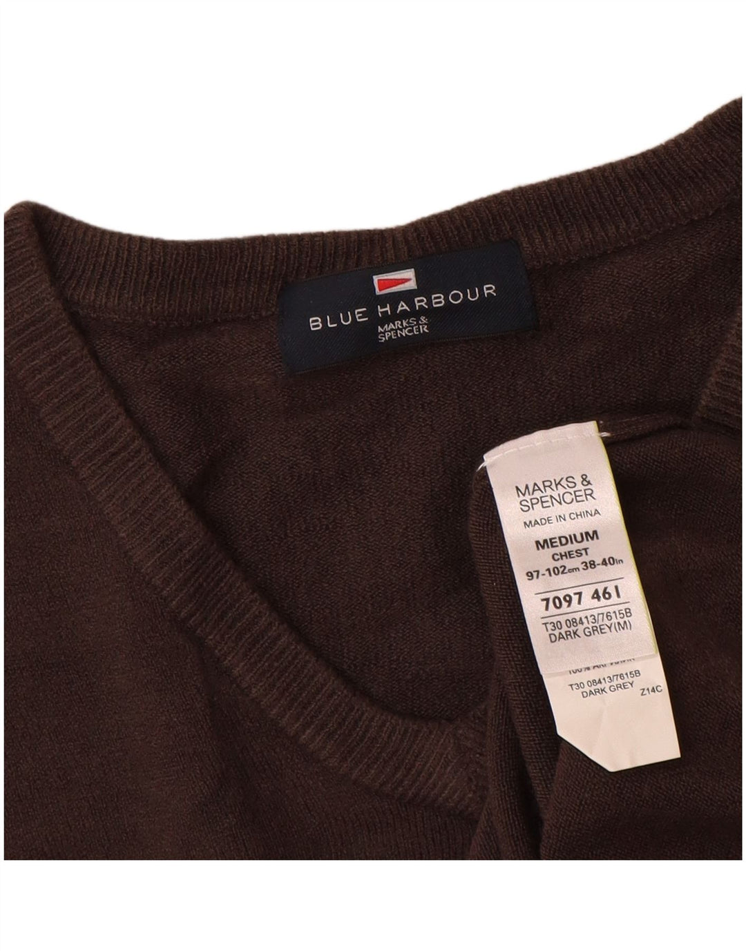 Męski sweter Marks & Spencer Blue Harbor z dekoltem w kształcie litery V, średnioszary, akrylowy