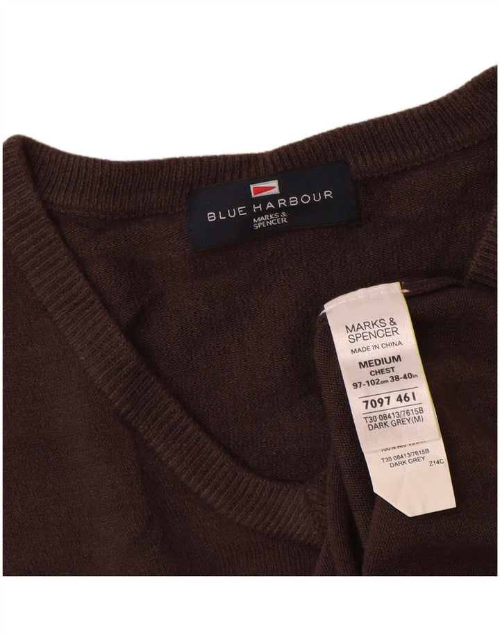 Męski sweter Marks & Spencer Blue Harbor z dekoltem w kształcie litery V, średnioszary, akrylowy