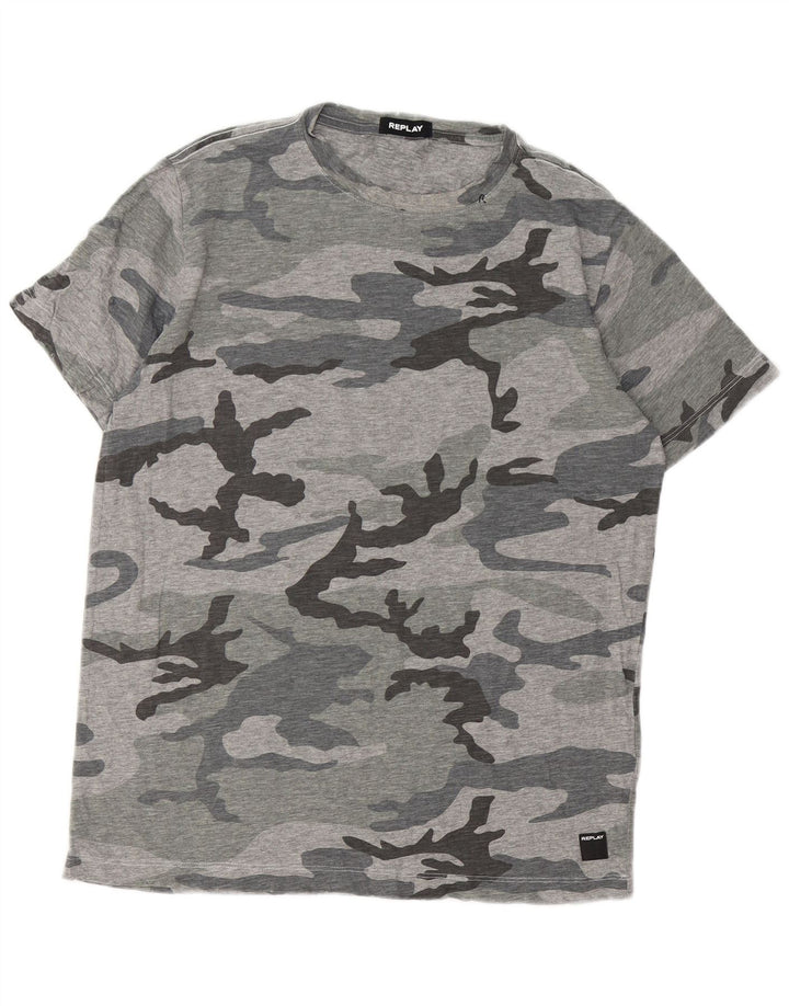 Męski T-shirt Replay, duży, szary, kamuflaż