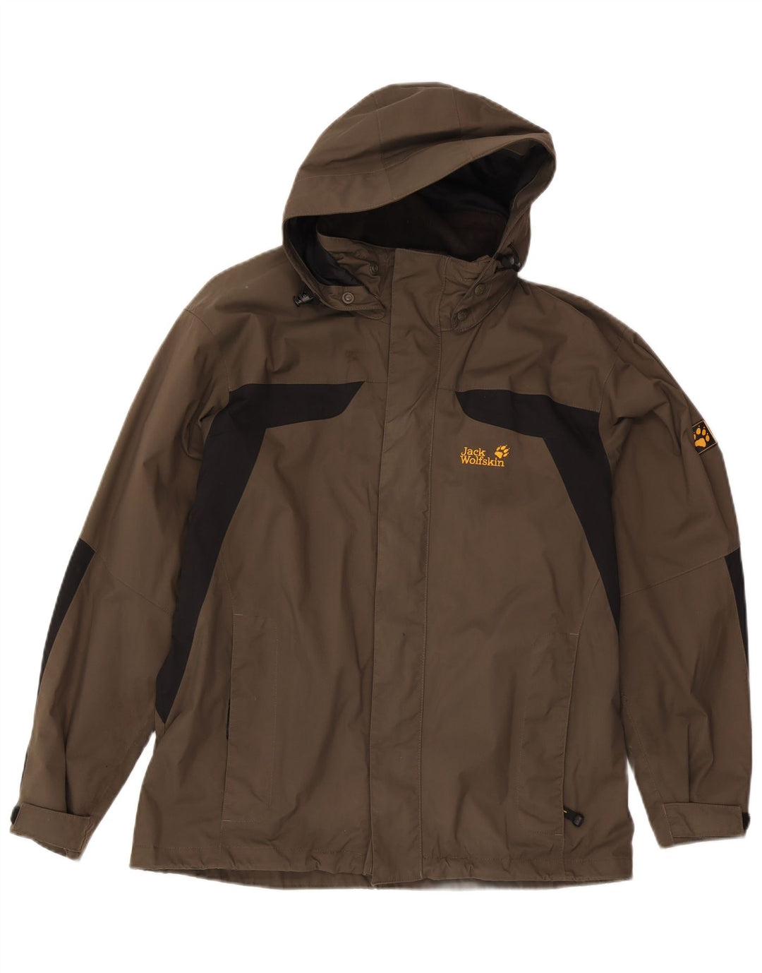 Męska kurtka przeciwdeszczowa Jack Wolfskin z kapturem, UK 36/38, średni khaki, blok kolorów
