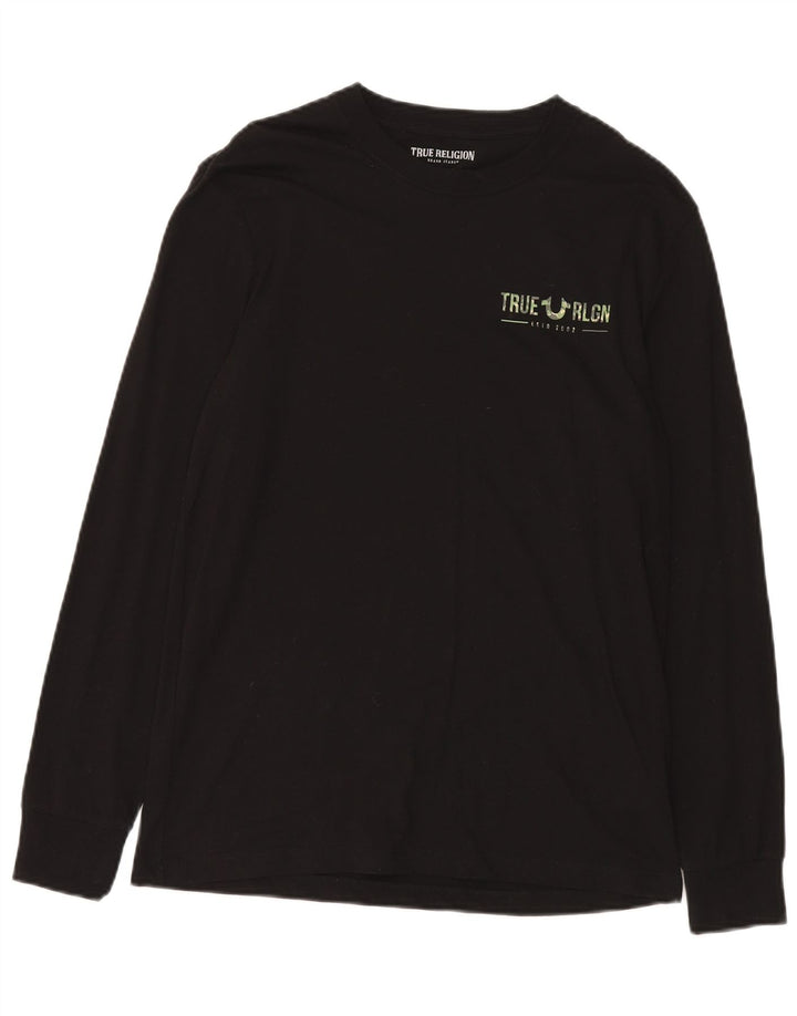 Męski top z grafiką True Religion z długim rękawem, mały, czarny, bawełniany