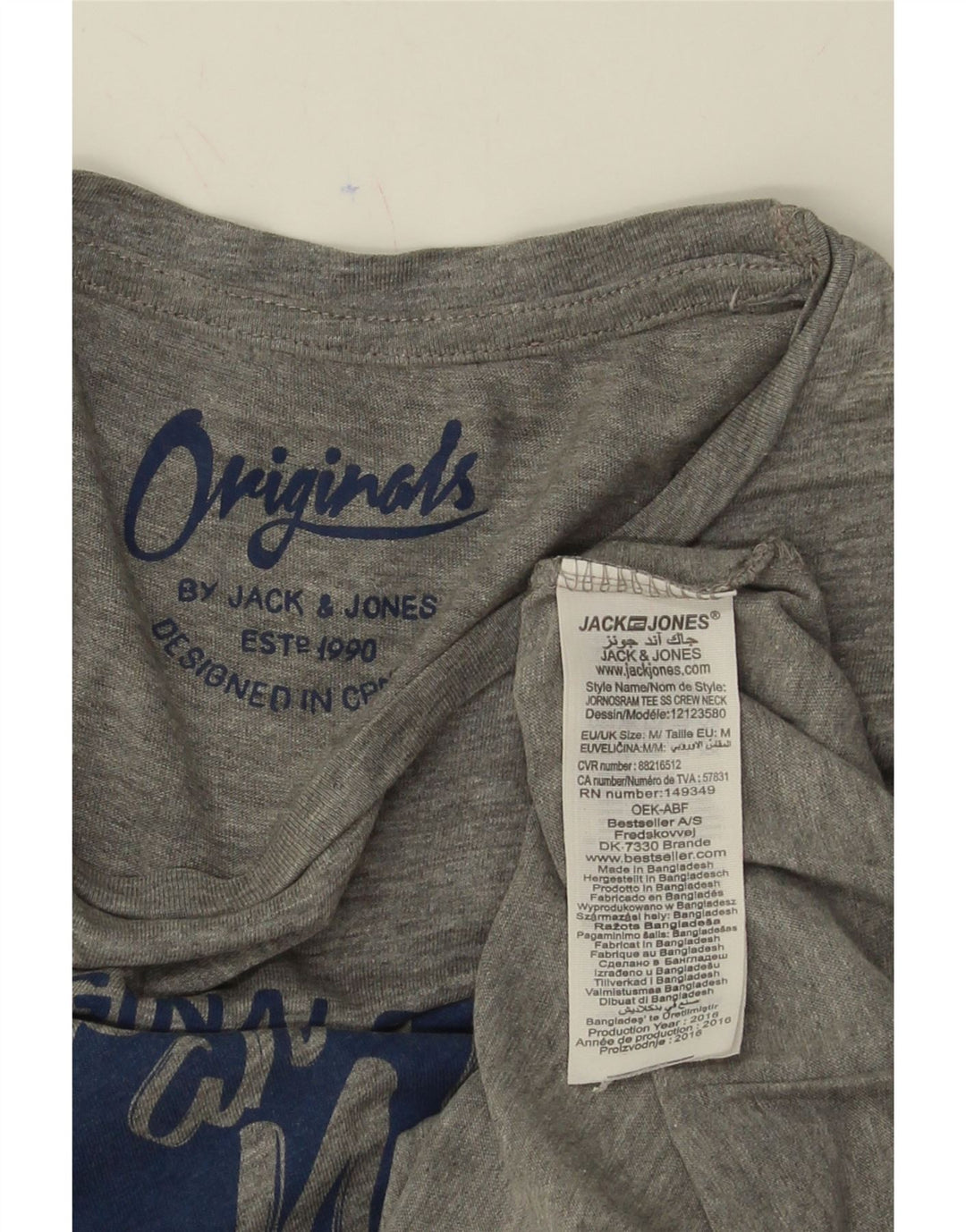 JACK & JONES Mens Graphic T-Shirt Top Medium Grey Cotton Vintage Jack & Jones and Second-Hand Jack & Jones from Messina Hembry 