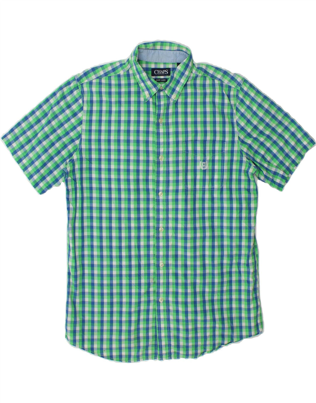 CHAPS Mens Short Sleeve Shirt Medium Green Check Cotton Vintage Chaps and Second-Hand Chaps from Messina Hembry 