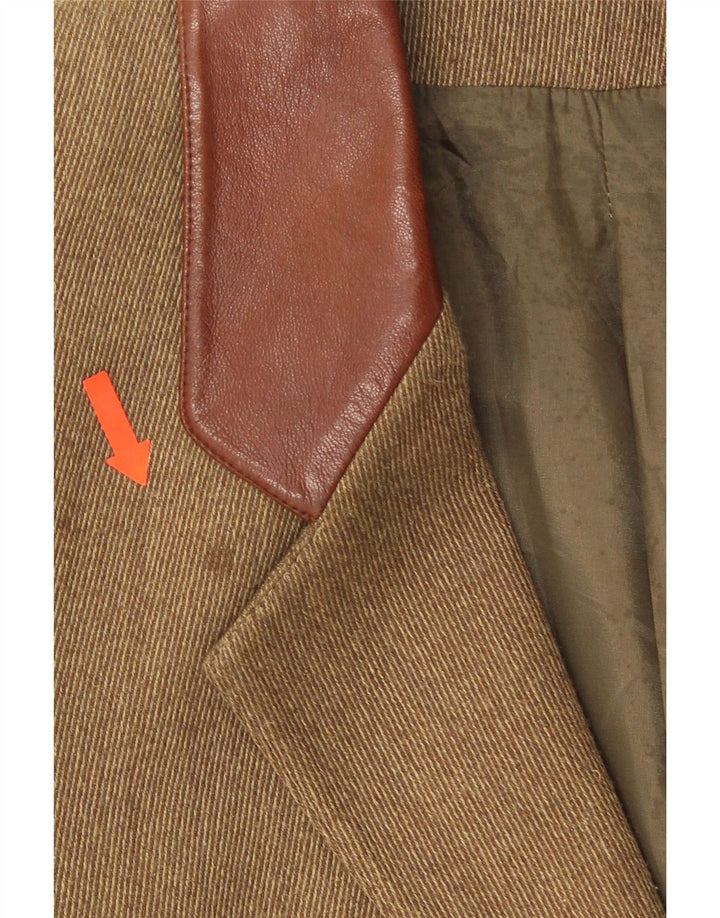 Vintage damska marynarka zapinana na 2 guziki UK 14, średnia khaki w jodełkę