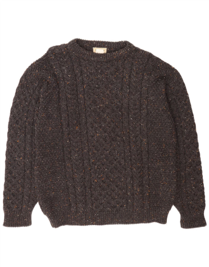 L.L.Bean Męski sweter z dekoltem w łódkę, duży, szary, wełniany w cętki