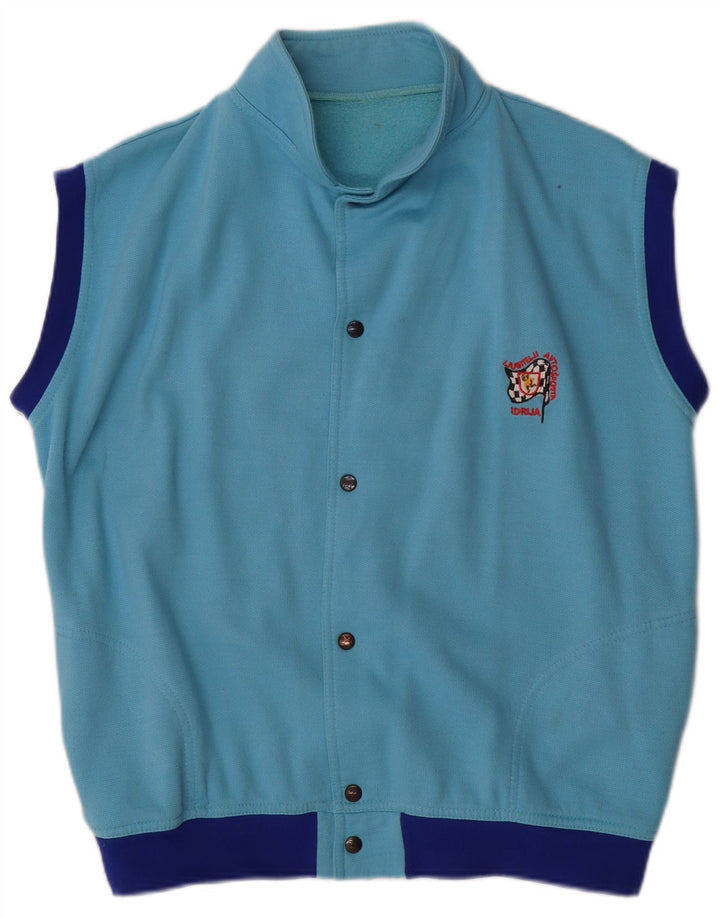 Męska kurtka dresowa bez rękawów w stylu vintage, duża, niebieska, z blokiem kolorów