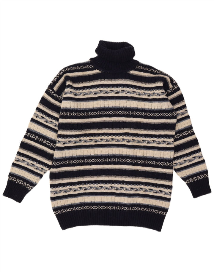 Vintage męski sweter z golfem, średni granatowy wełniany pasek