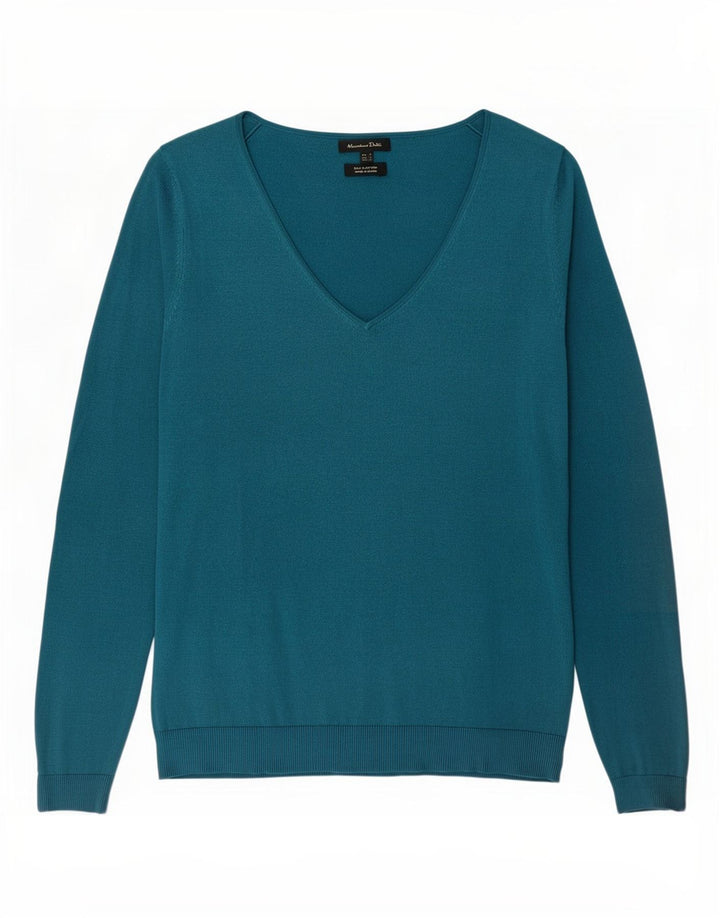 Sweter damski Massimo Dutti z dekoltem w kształcie litery V, UK 10, mały, niebieski jedwab