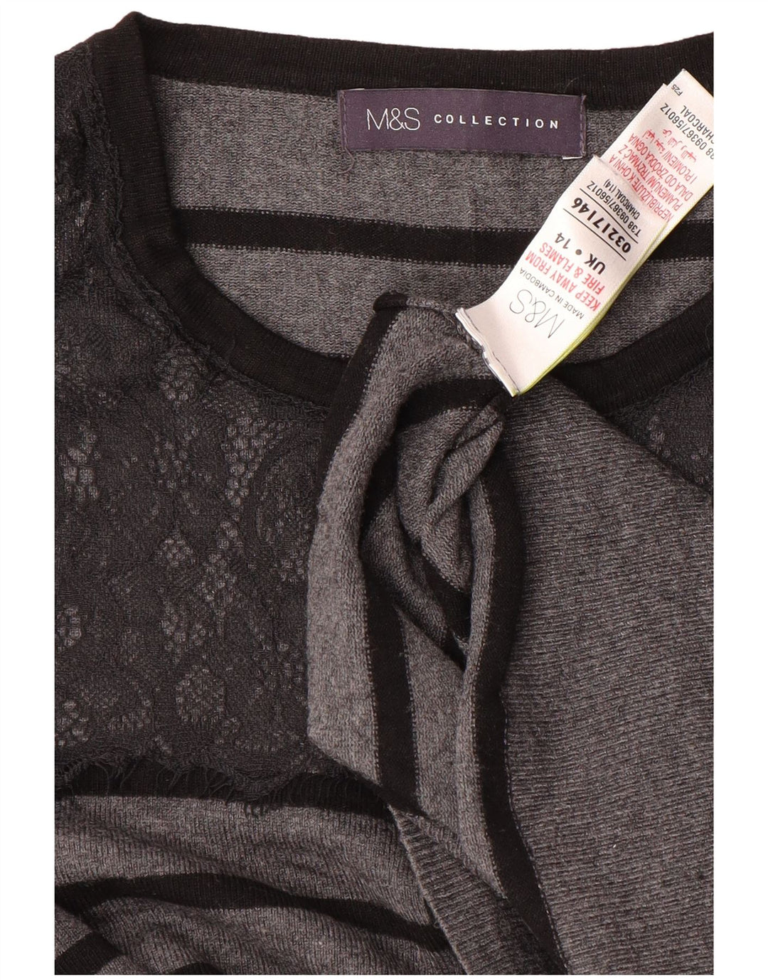 MARKS & SPENCER Krótki sweter damski UK 14 w średnie szare paski