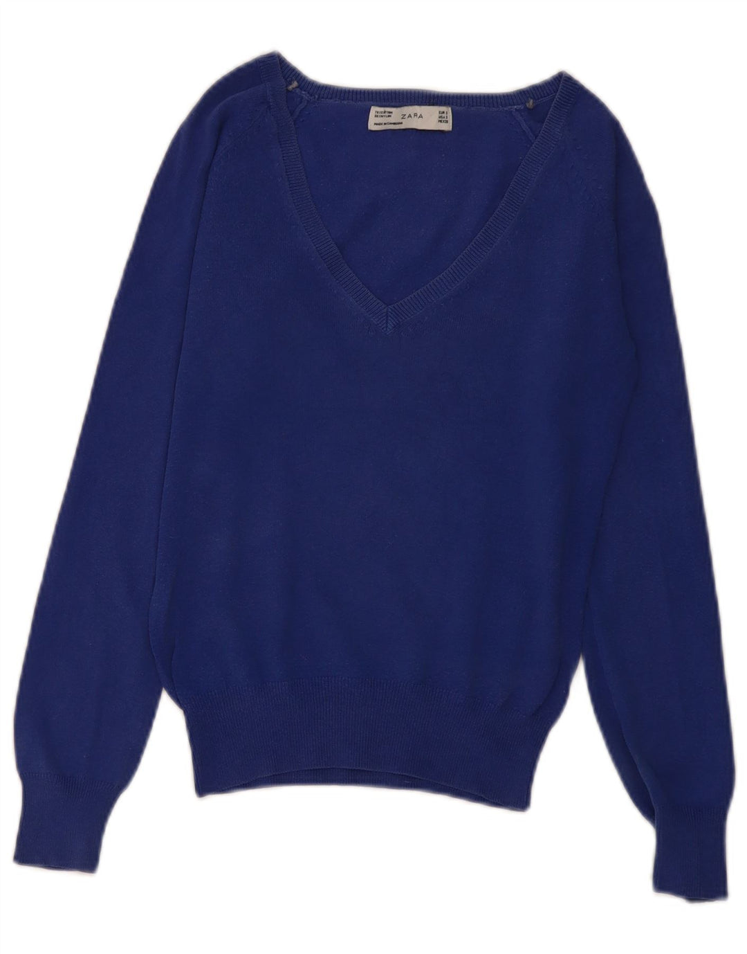 Sweter damski Zara z dekoltem w kształcie litery V, UK 10, mały niebieski