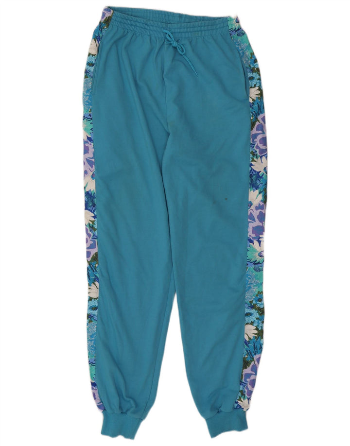 Pełny dres damski VINTAGE UK 14/16, duży niebieski kwiatowy poliester