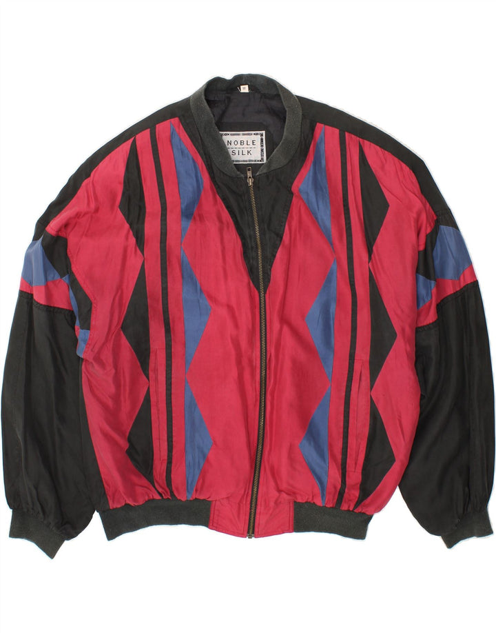 Męska kurtka bomberka o luźnym kroju VINTAGE UK 38 Średni czarny geometryczny jedwab