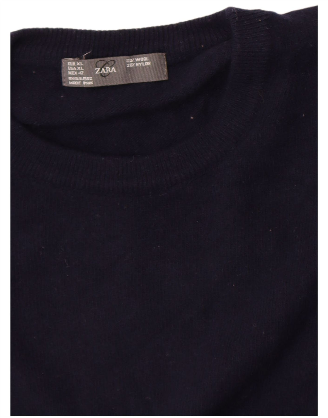 Zara Męski sweter z okrągłym dekoltem XL, granatowy, wełniany