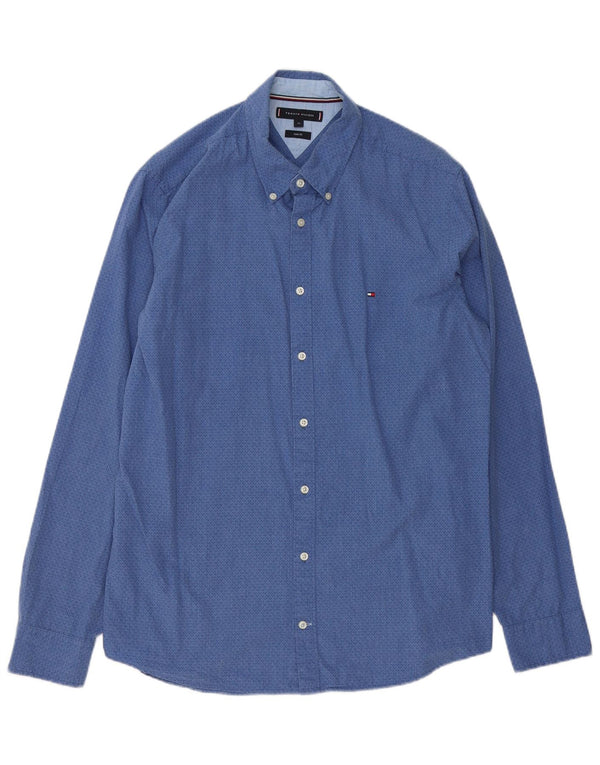 Męska koszula slim fit Tommy Hilfiger XL, niebieska, geometryczna bawełna