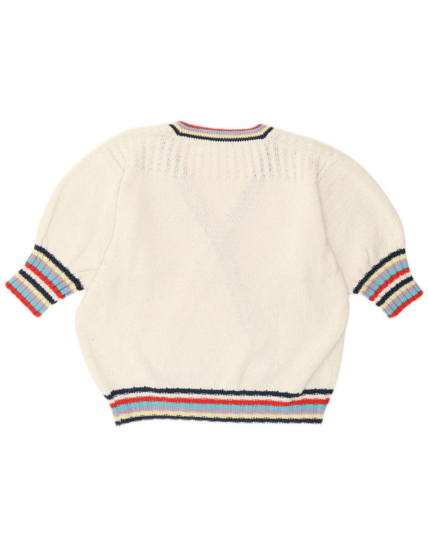 Sweter damski w stylu vintage z dekoltem w szpic, UK 14, w duże białe paski, retro