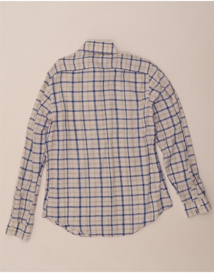 ARMANI JEANS Koszula męska, lniana w średnią niebieską kratkę