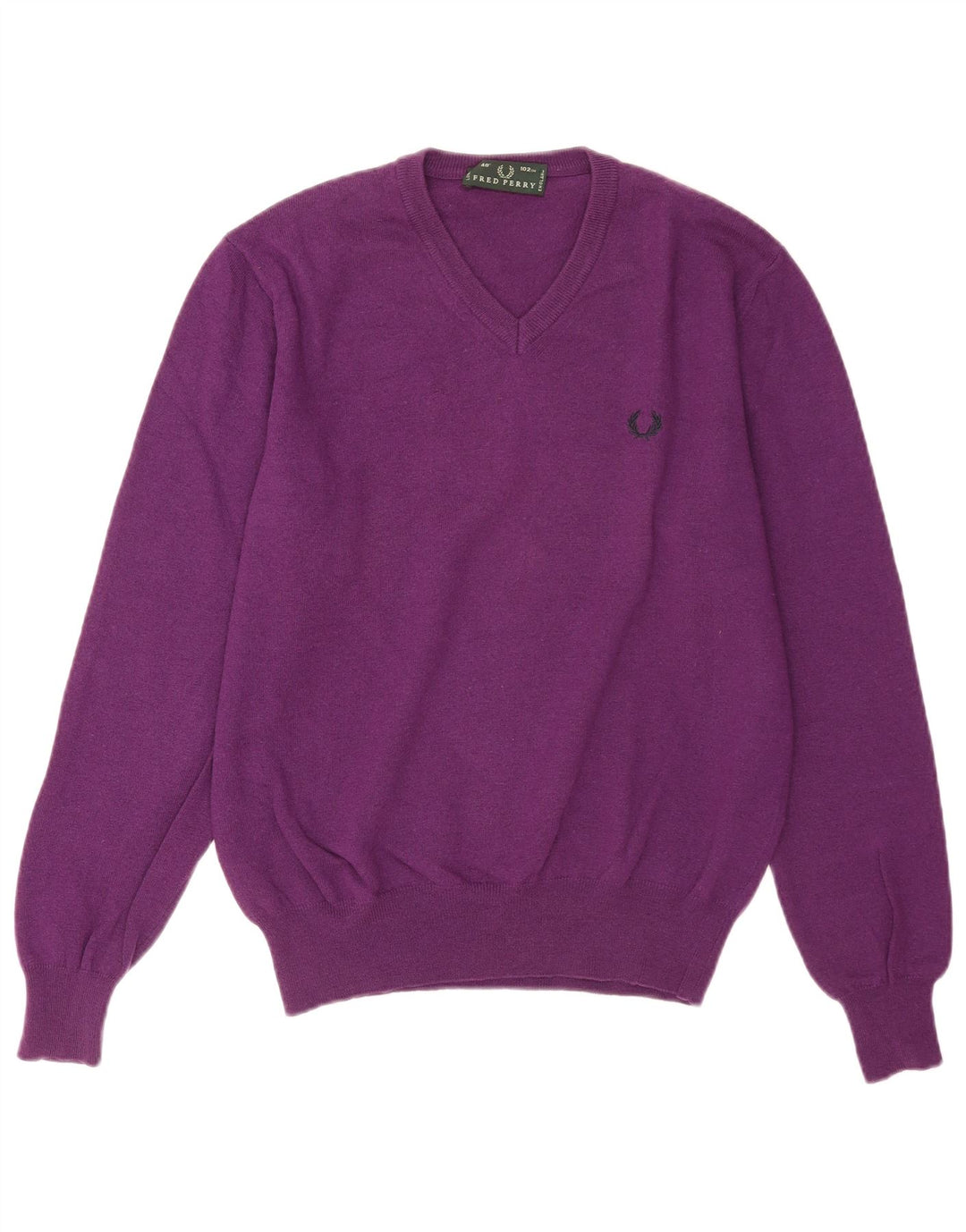Męski sweter Fred Perry z dekoltem w kształcie litery V, średnio fioletowa wełna