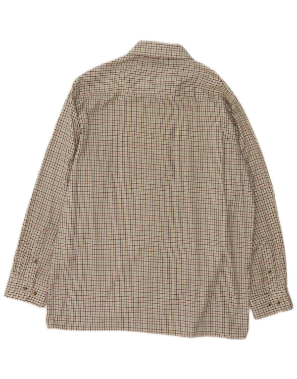 Vintage Mens Shirt Size 16 1/2 Large Beige Check Polyester