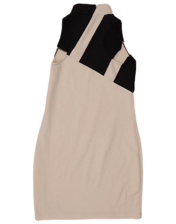 Damska graficzna obcisła sukienka ADIDAS UK 16, duża, biała, z blokami kolorów