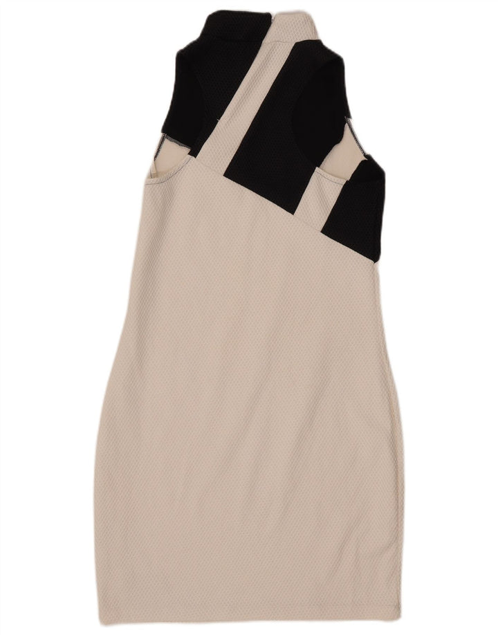 Damska graficzna obcisła sukienka ADIDAS UK 16, duża, biała, z blokami kolorów