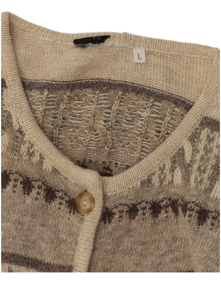 Sweter damski w stylu vintage, rozpinany, UK 16, duży, beżowy, Fair Isle