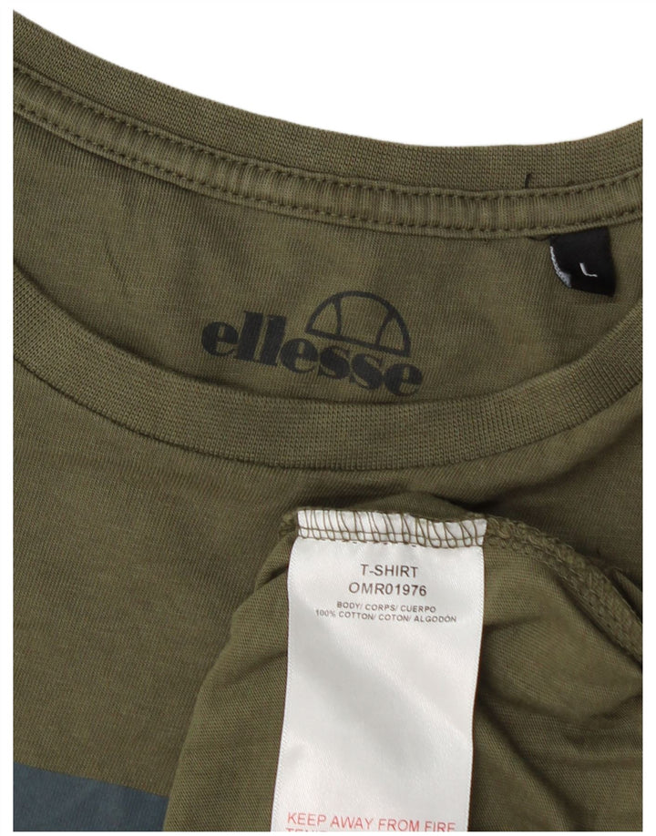Męski T-shirt z grafiką Ellesse, duży, bawełniany khaki