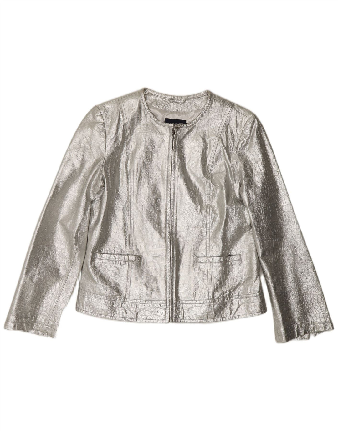 Damska kurtka skórzana CORTEFIEL UK 12, średnia srebrna skóra