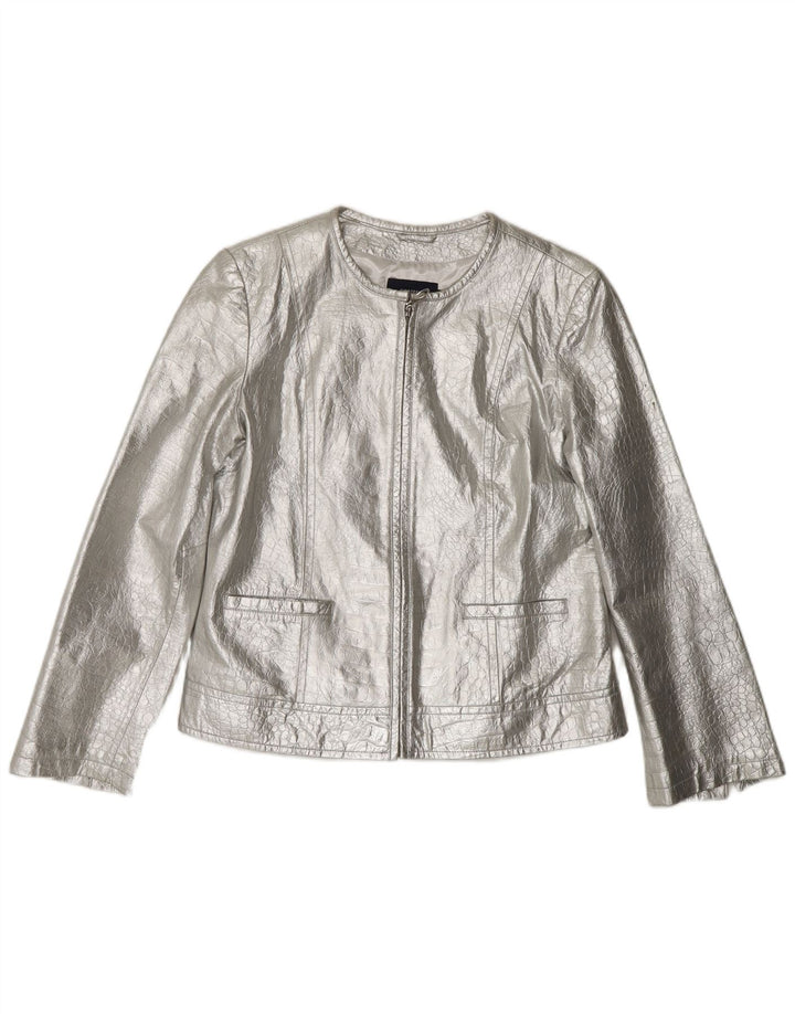 Damska kurtka skórzana CORTEFIEL UK 12, średnia srebrna skóra